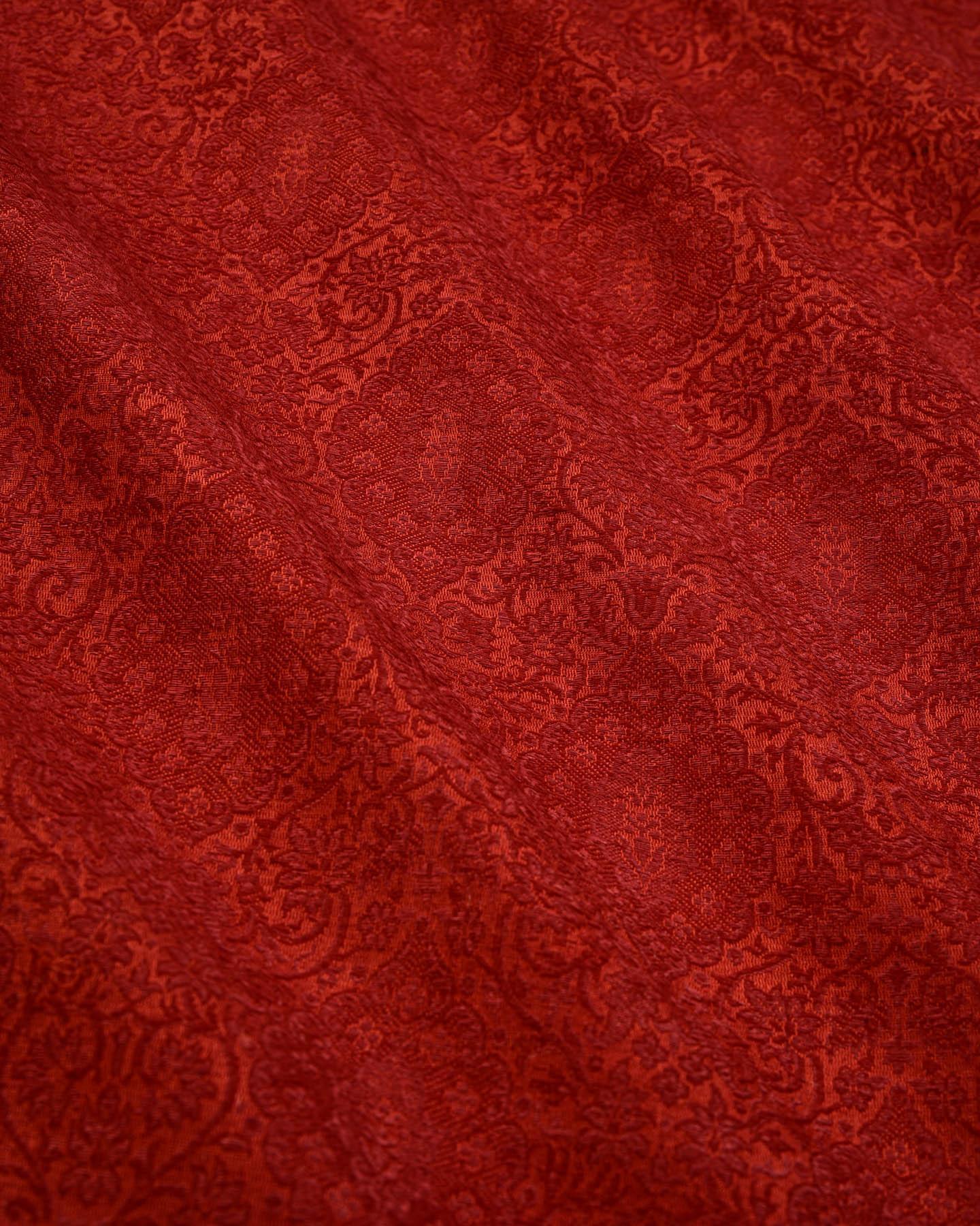 Brown Banarasi Damask Tanchoi Handwoven Silk-Wool Fabric - By HolyWeaves, Benares