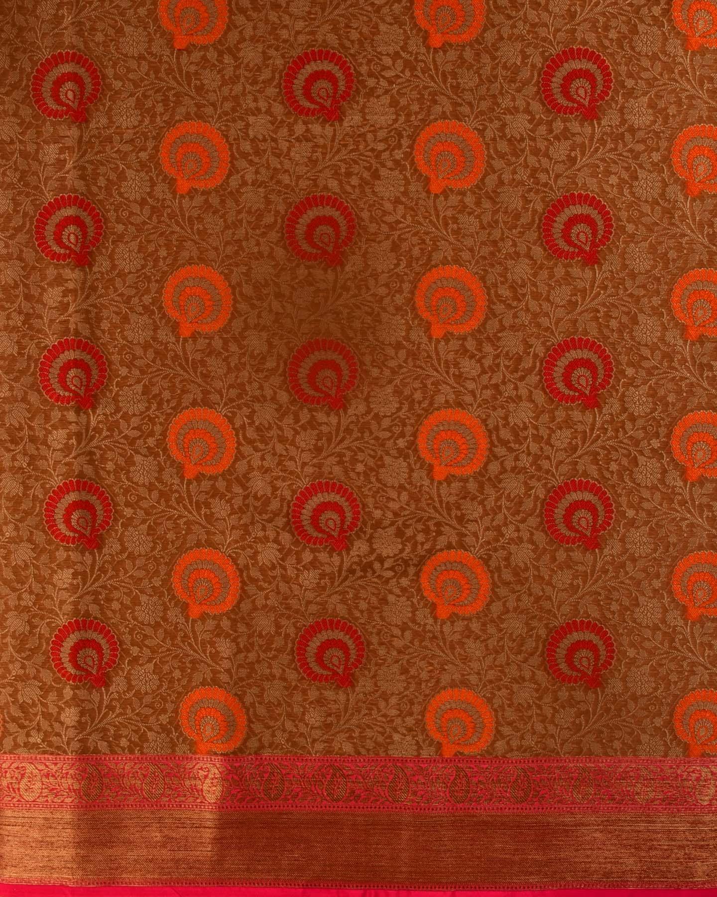 Brown Banarasi Resham Meena Jaal Cutwork Brocade Woven Cotton Silk Saree - By HolyWeaves, Benares