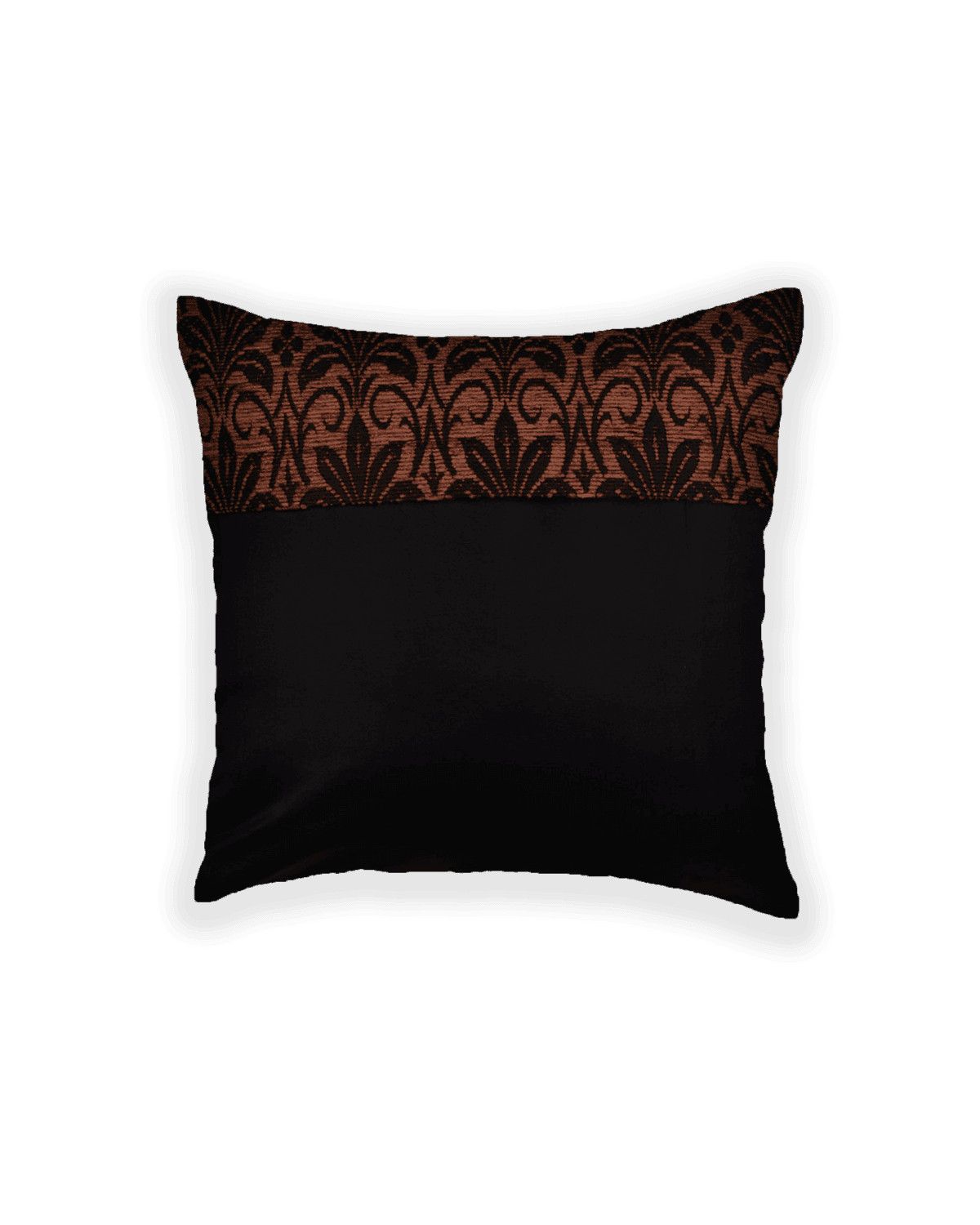 Brown Jacquard Woven Chenille Cushion Cover with Satin Back 16" - By HolyWeaves, Benares