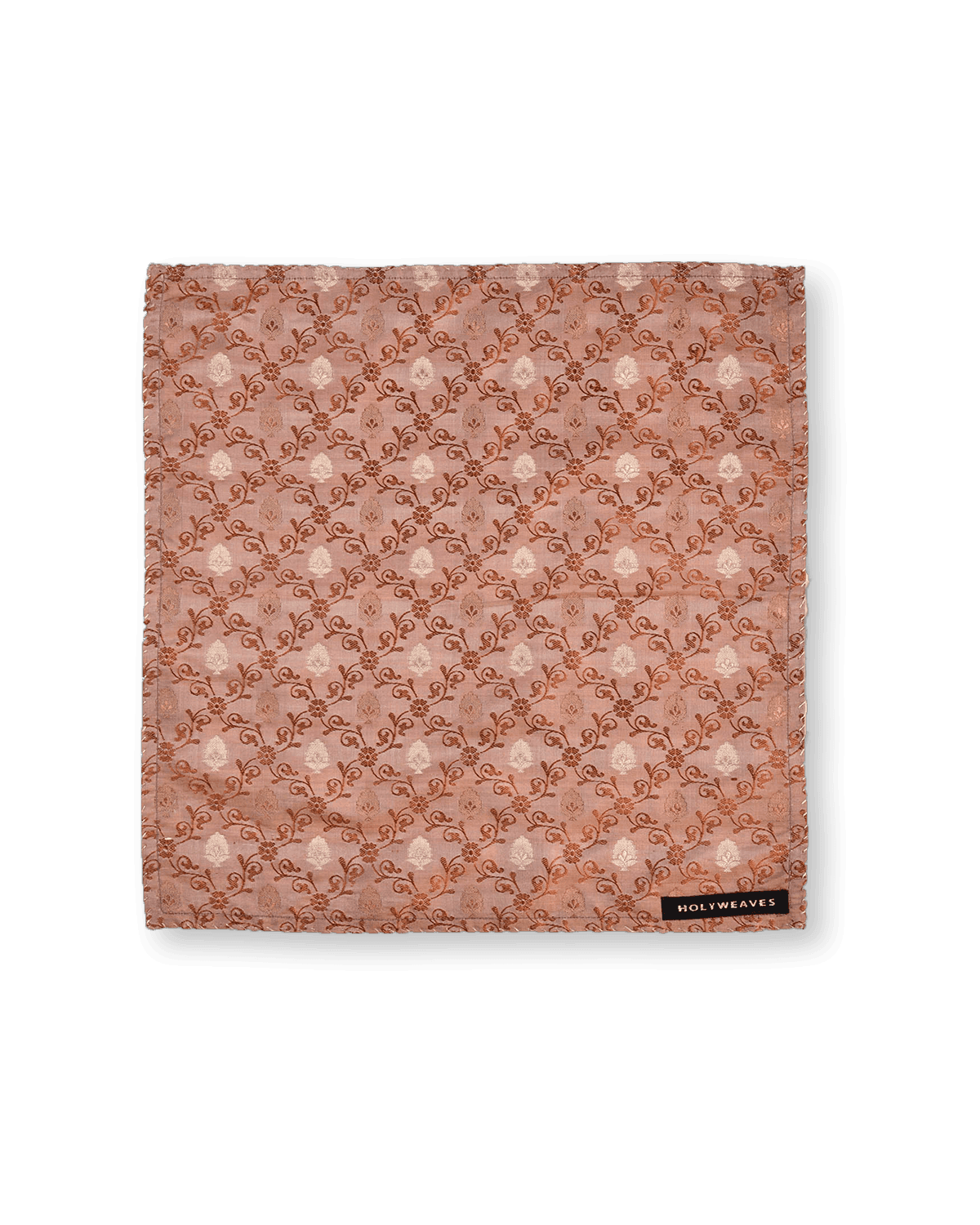 Brown Tanchoi Brocade with Gold & Copper Zari Accents Handwoven Pure Silk Pocket Square For Men - By HolyWeaves, Benares