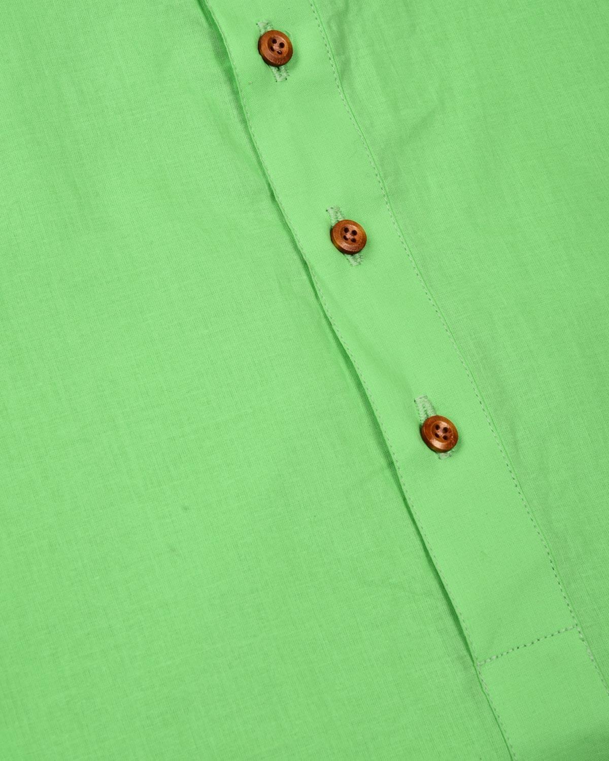 Bud Green Addhi Cotton Mens Kurta Pyjama with Haath Ki Jaali Shoulder - By HolyWeaves, Benares