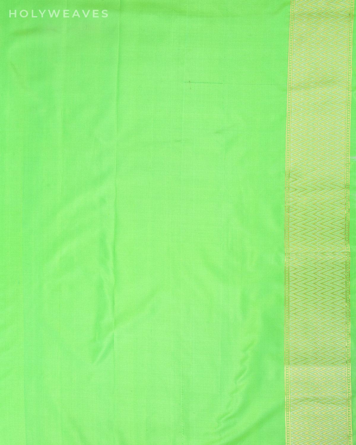 Bud Green Banarasi Tehra Gulab Jaal Brocade Handwoven Katan Silk Saree - By HolyWeaves, Benares