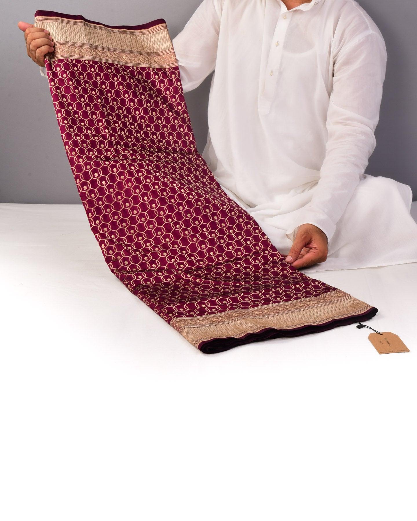 Byzantium Purple Banarasi Geometric Jangla Cutwork Brocade Handwoven Katan Silk Saree - By HolyWeaves, Benares