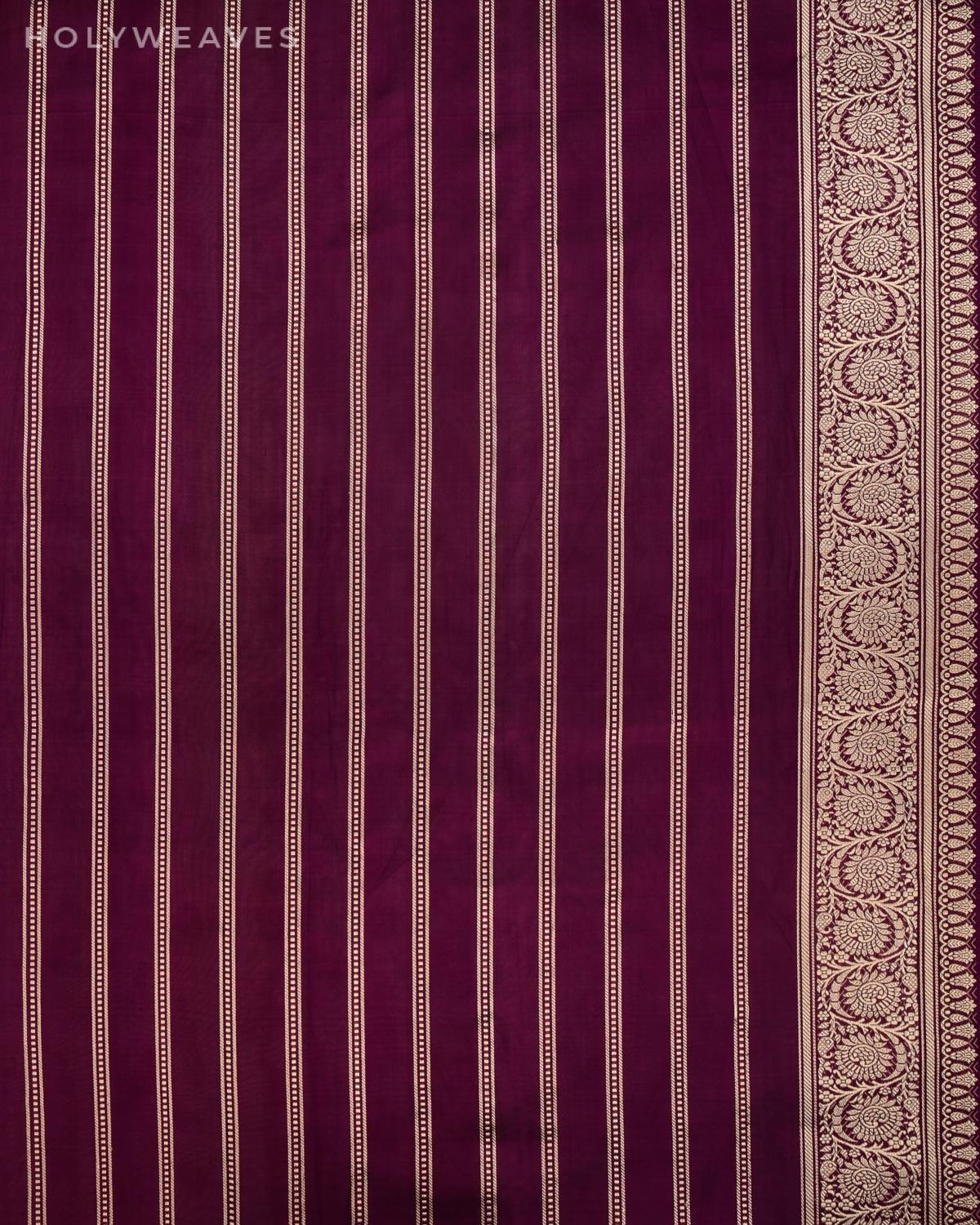 Byzantium Purple Banarasi Gulab Leheriya Jaal Kadhuan Brocade Handwoven Katan Silk Saree - By HolyWeaves, Benares
