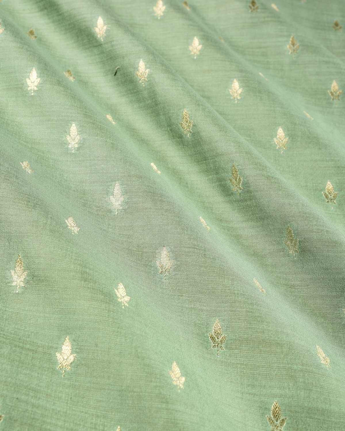 Cadet Blue Banarasi Gold Zari Buti Cutwork Brocade Handwoven Spun Silk Fabric - By HolyWeaves, Benares