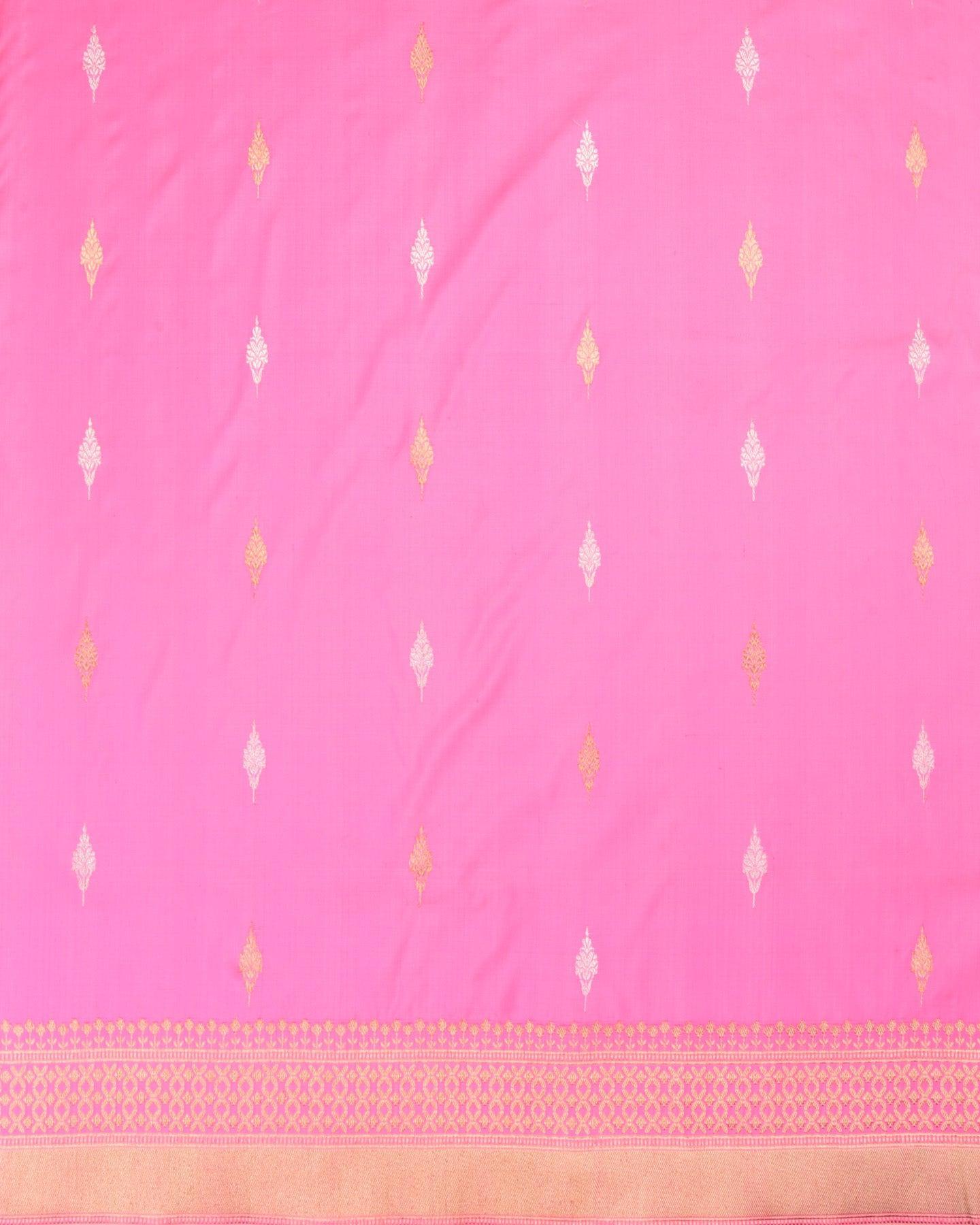 Carnation Pink Banarasi Gold & Silver Buti Kadhuan Brocade Handwoven Katan Silk Saree - By HolyWeaves, Benares