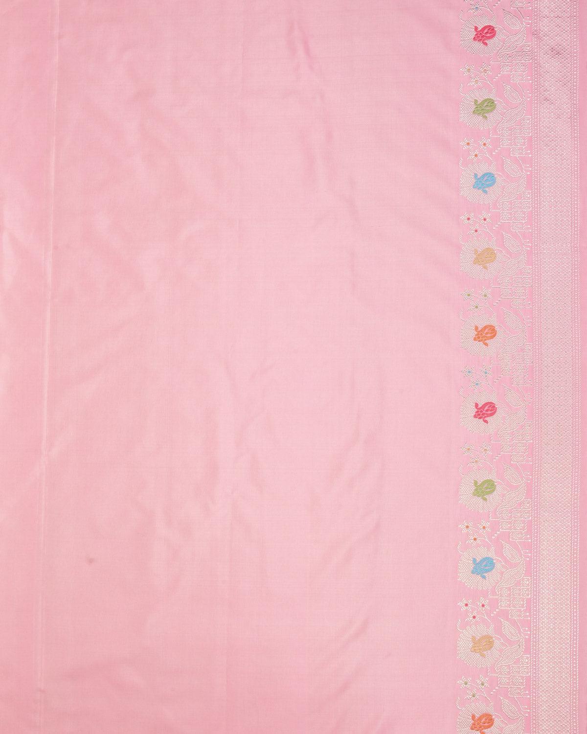 Carnation Pink Banarasi Gold & Silver Zari Buti Kadhuan Brocade Handwoven Katan Silk Saree - By HolyWeaves, Benares