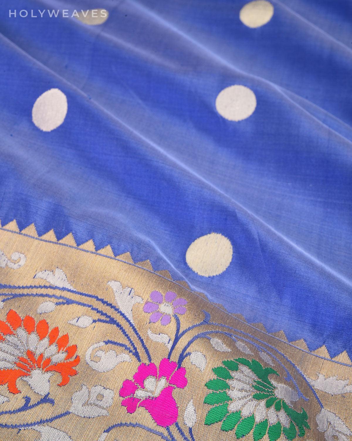 Carolina Blue Banarasi Asharfi Buti Kadhuan Brocade Handwoven Katan Silk Saree with Paithani Border Pallu - By HolyWeaves, Benares