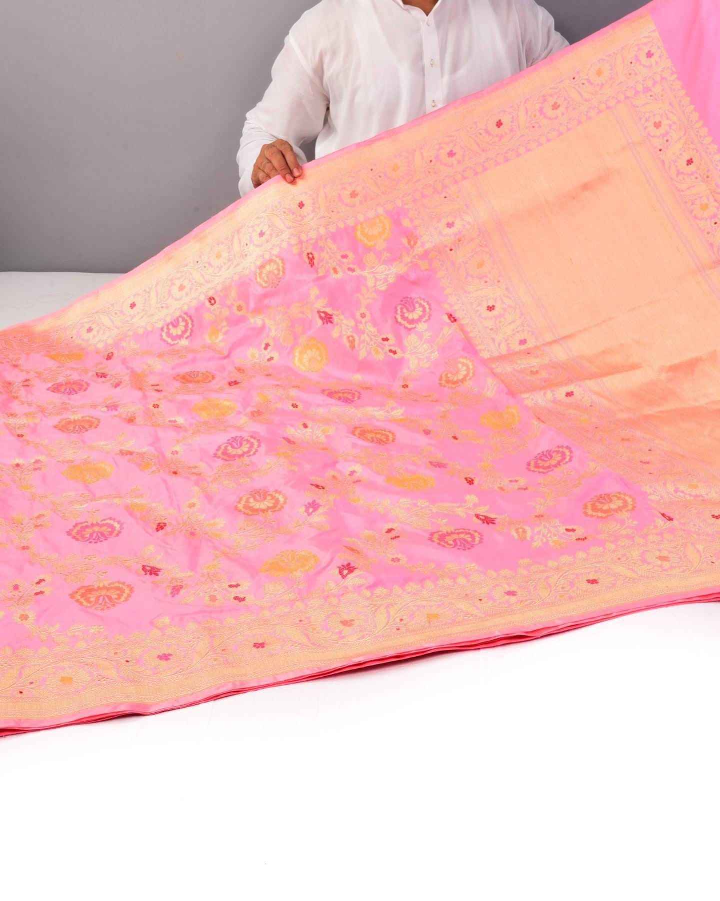 Cherry Blossom Pink Banarasi Meenedar Kadhuan Jaal Handwoven Katan Silk Saree - By HolyWeaves, Benares