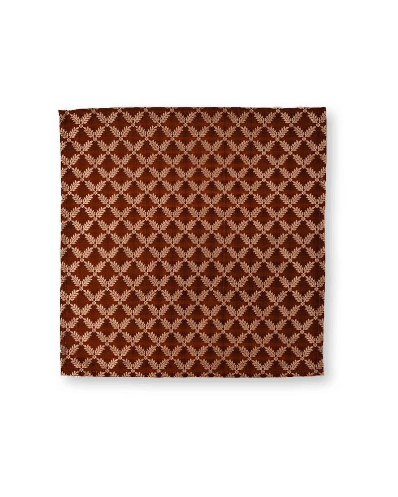 Chocolate Brown Metallic Zari Brocade Handwoven Pure Silk Pocket Square For Men - By HolyWeaves, Benares