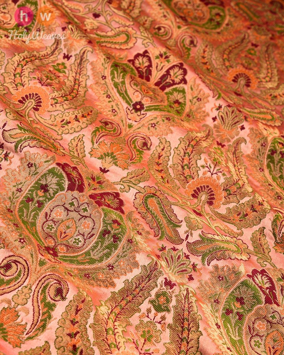 Copper Banarasi Tehra Kimkhwab Brocade Handwoven Viscose Silk Fabric - By HolyWeaves, Benares