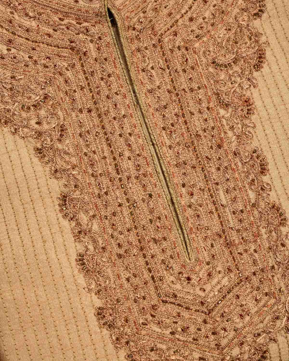 Copper Hand-embroidered Art Silk Mens Kurta Pyjama - By HolyWeaves, Benares