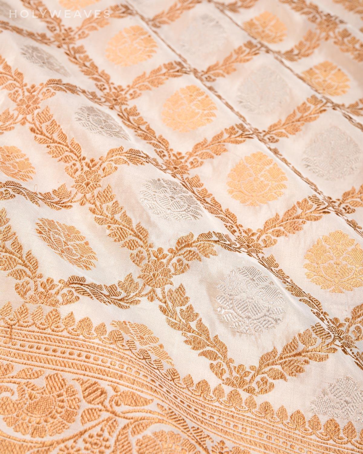 Cream Banarasi All-over Sona-Rupa Kadhuan Brocade Handwoven Katan Tissue Saree - By HolyWeaves, Benares