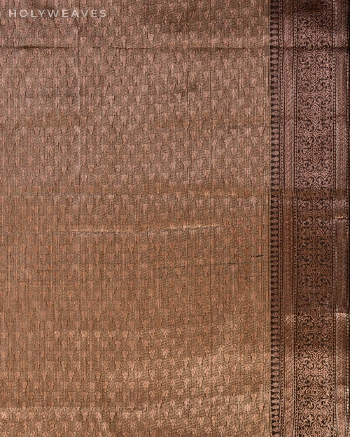Cream Banarasi Antique Zari Cutwork Brocade Woven Cotton Silk Saree with Black Tisue Blouse Piece - By HolyWeaves, Benares