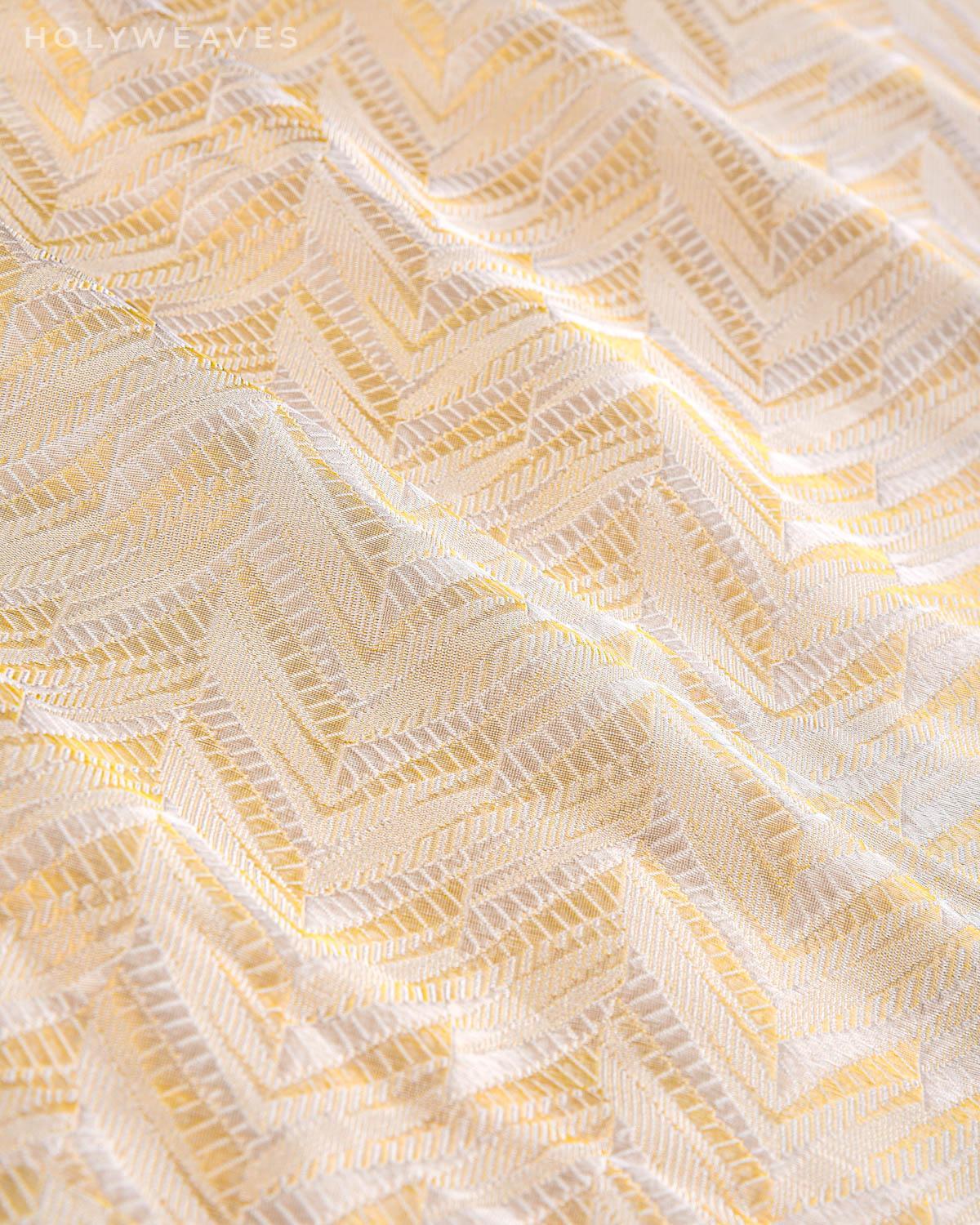 Cream Banarasi Arrowhead Herring Bone Alfi Sona Rupa Handwoven Katan Silk Fabric - By HolyWeaves, Benares