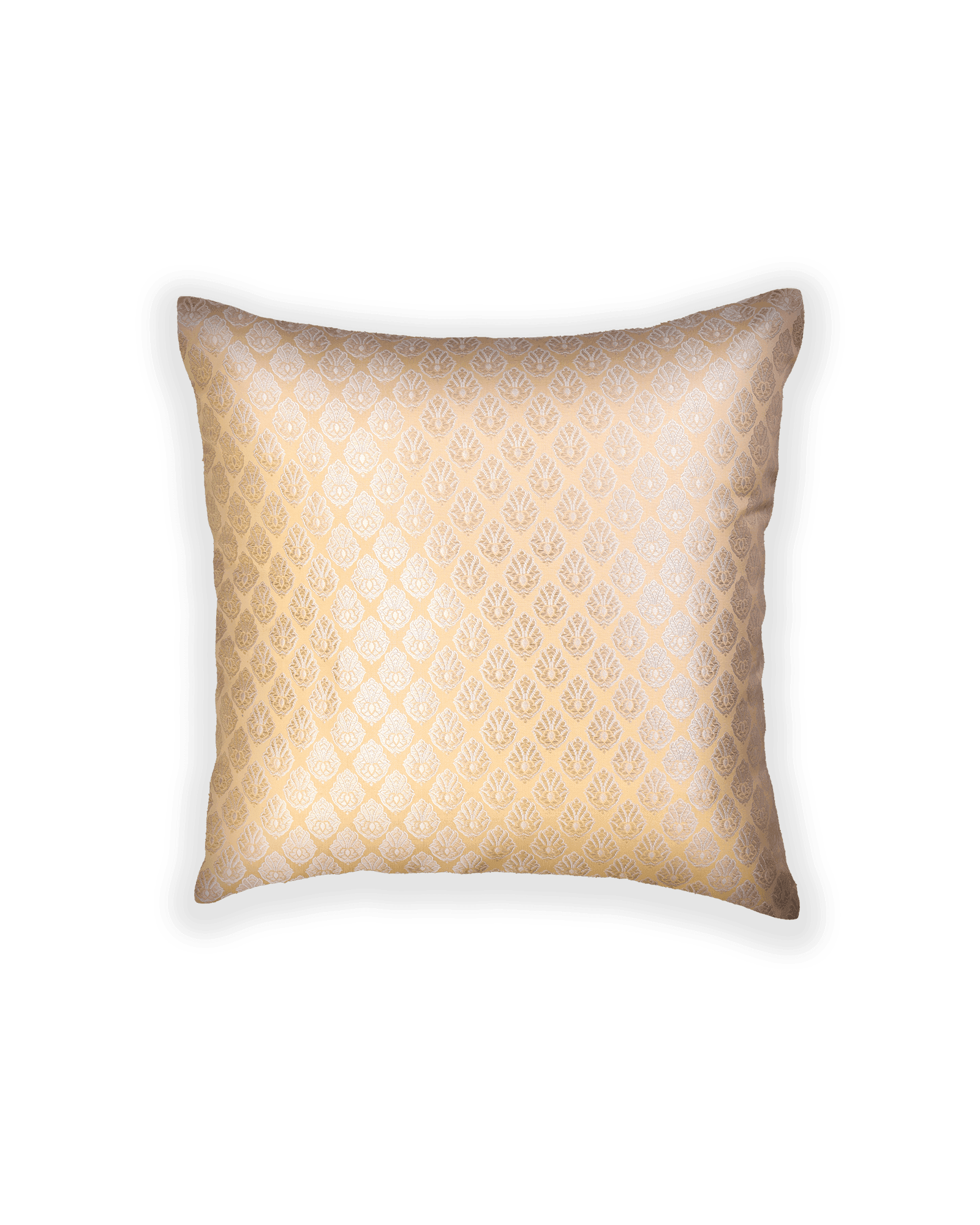 Cream Banarasi Brocade Poly Silk Cushion Cover 16" - By HolyWeaves, Benares