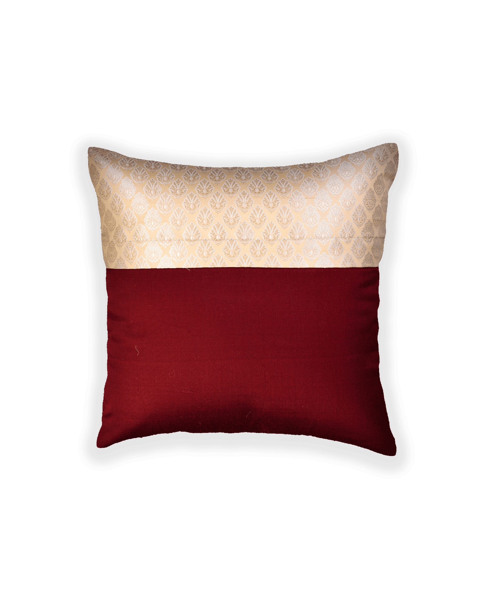 Cream Banarasi Brocade Poly Silk Cushion Cover 16" - By HolyWeaves, Benares