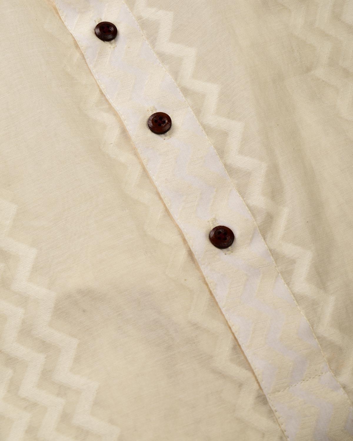 Cream Banarasi Chervron Resham Cutwork Brocade Handwoven Cotton Silk Mens Kurta Pyjama - By HolyWeaves, Benares