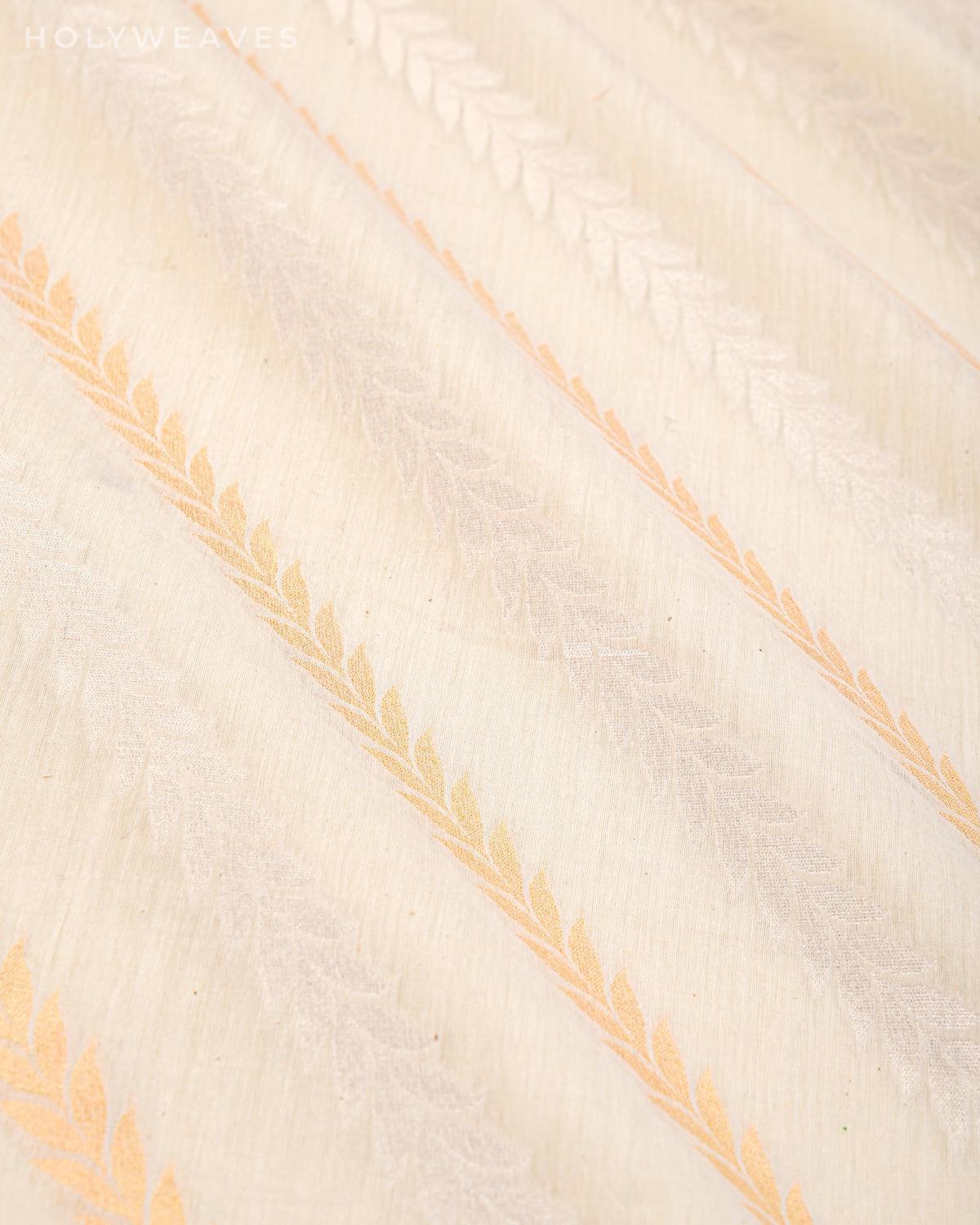 Cream Banarasi Gold & Silver Leheriya Bel Cutwork Brocade Handwoven Cotton Silk Fabric - By HolyWeaves, Benares