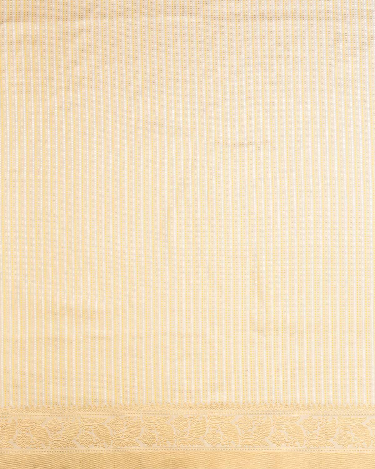 Cream Banarasi Gold & Silver Zari Dotted Stripes Kadhuan Brocade Handwoven Katan Silk Saree - By HolyWeaves, Benares