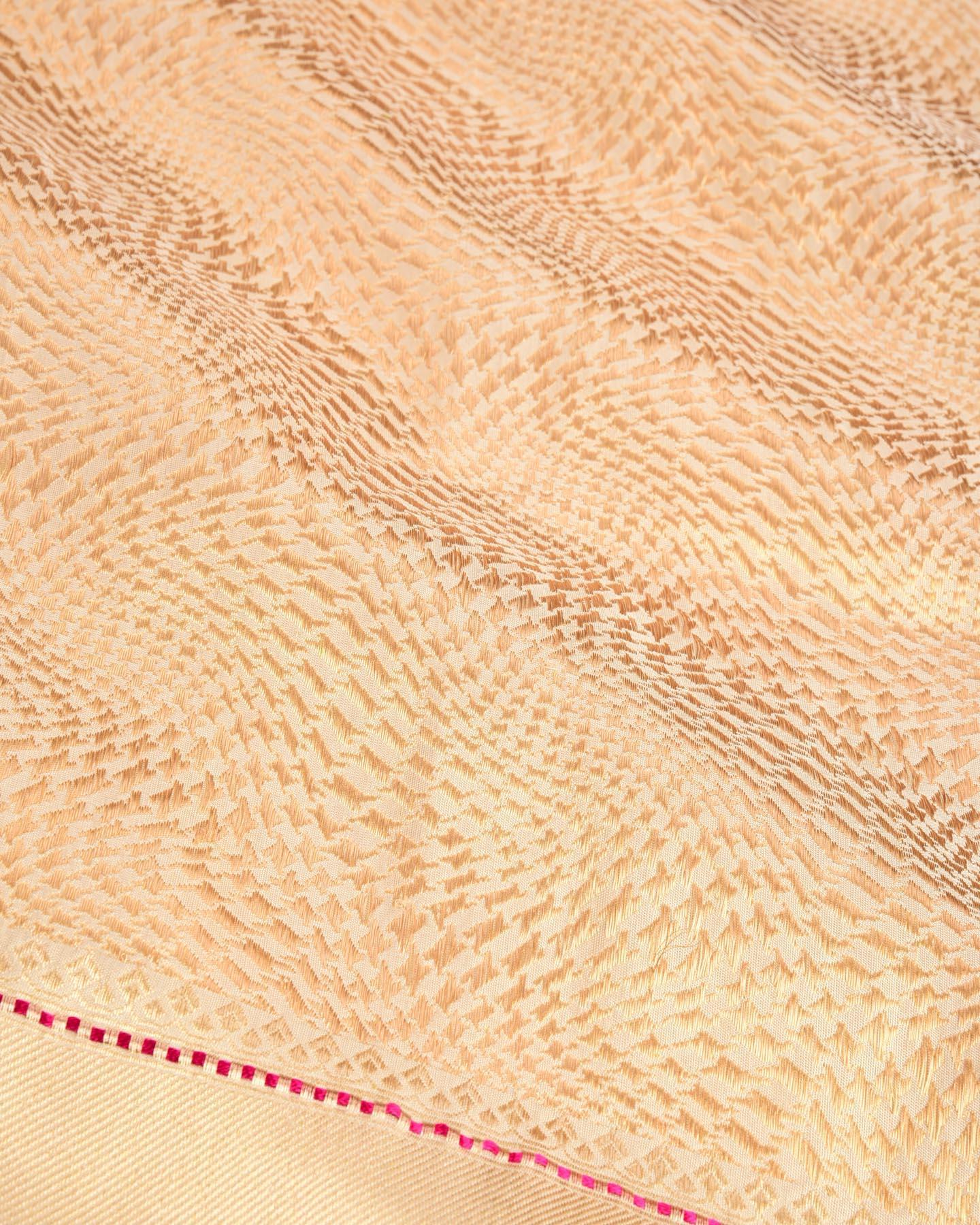 Cream Banarasi Houndstooth Cyclone Brocade Handwoven Katan Silk Dupatta - By HolyWeaves, Benares