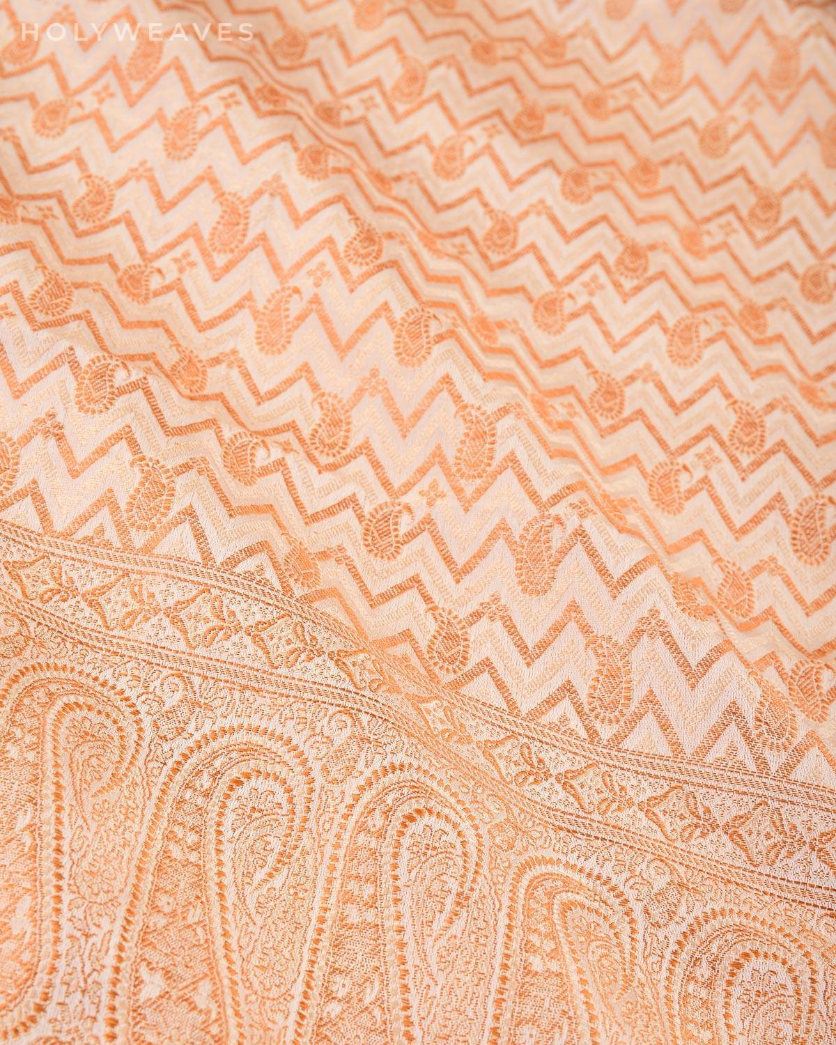 Cream Banarasi Jamawar Handwoven Silk Scarf 72"x21" - By HolyWeaves, Benares