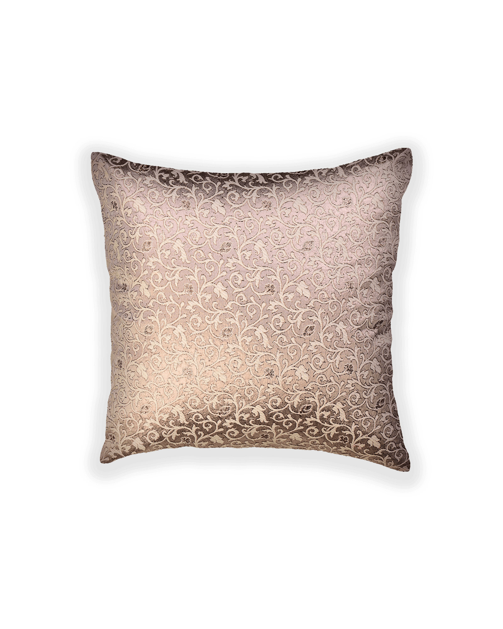 Cream Banarasi Lurex Brocade Cotton Silk Cushion Cover 16" - By HolyWeaves, Benares