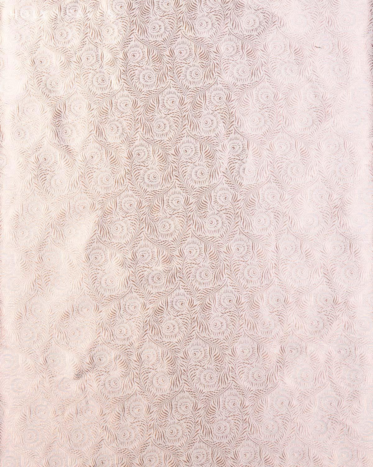 Cream Banarasi Morpankh Brocade Handwoven Katan Silk Fabric - By HolyWeaves, Benares
