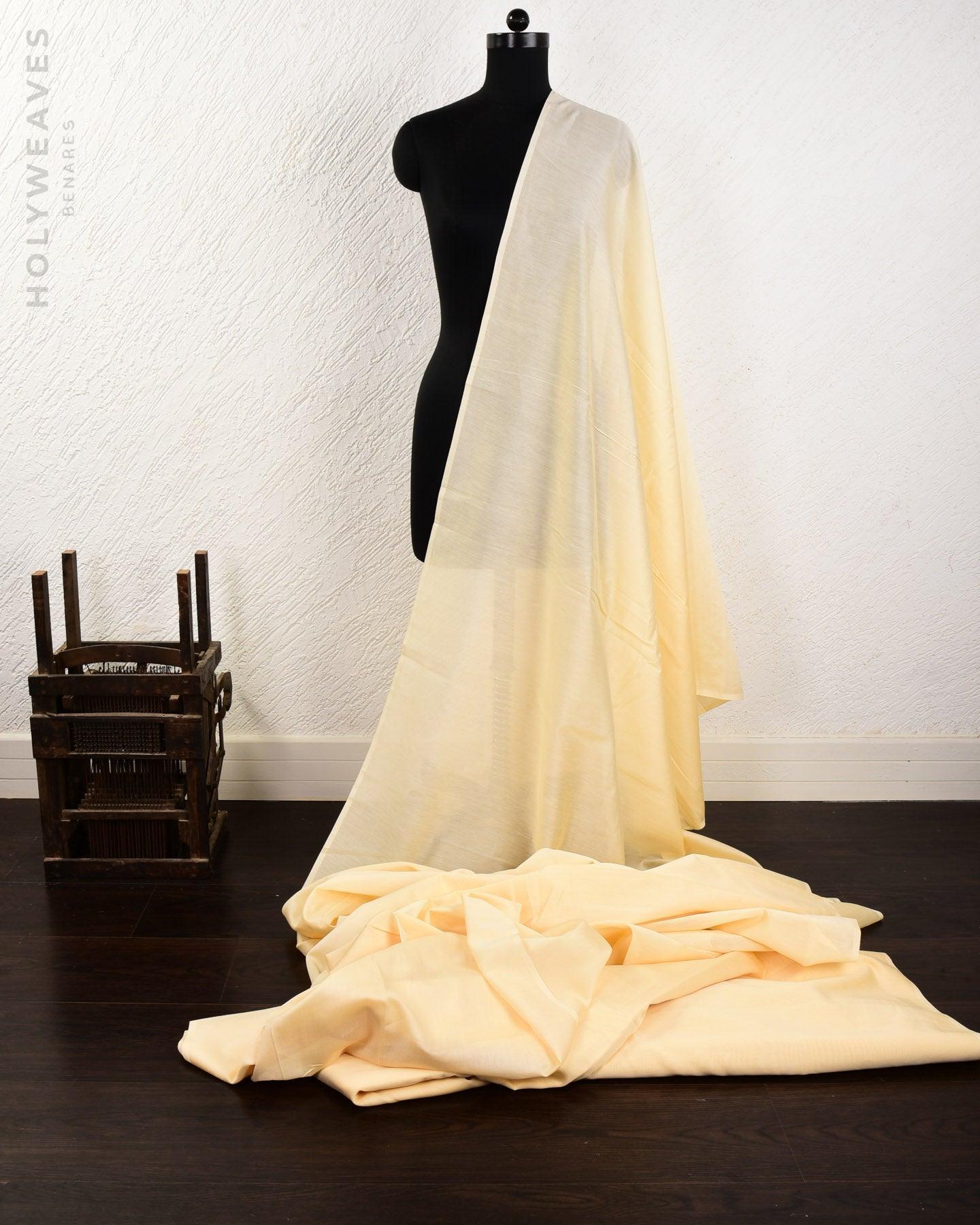 Cream Banarasi Pure Cotton Silk Fabric - By HolyWeaves, Benares