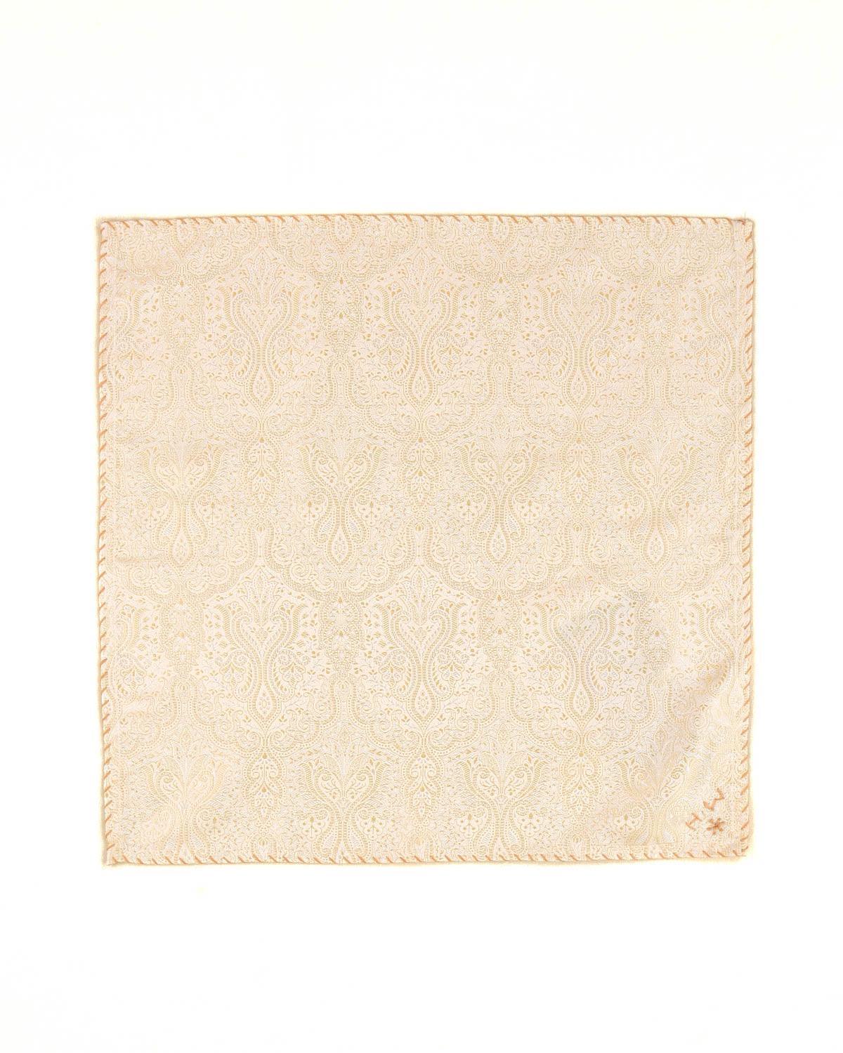 Cream Banarasi Resham Damask Jamawar Handwoven Silk Pocket Square - By HolyWeaves, Benares