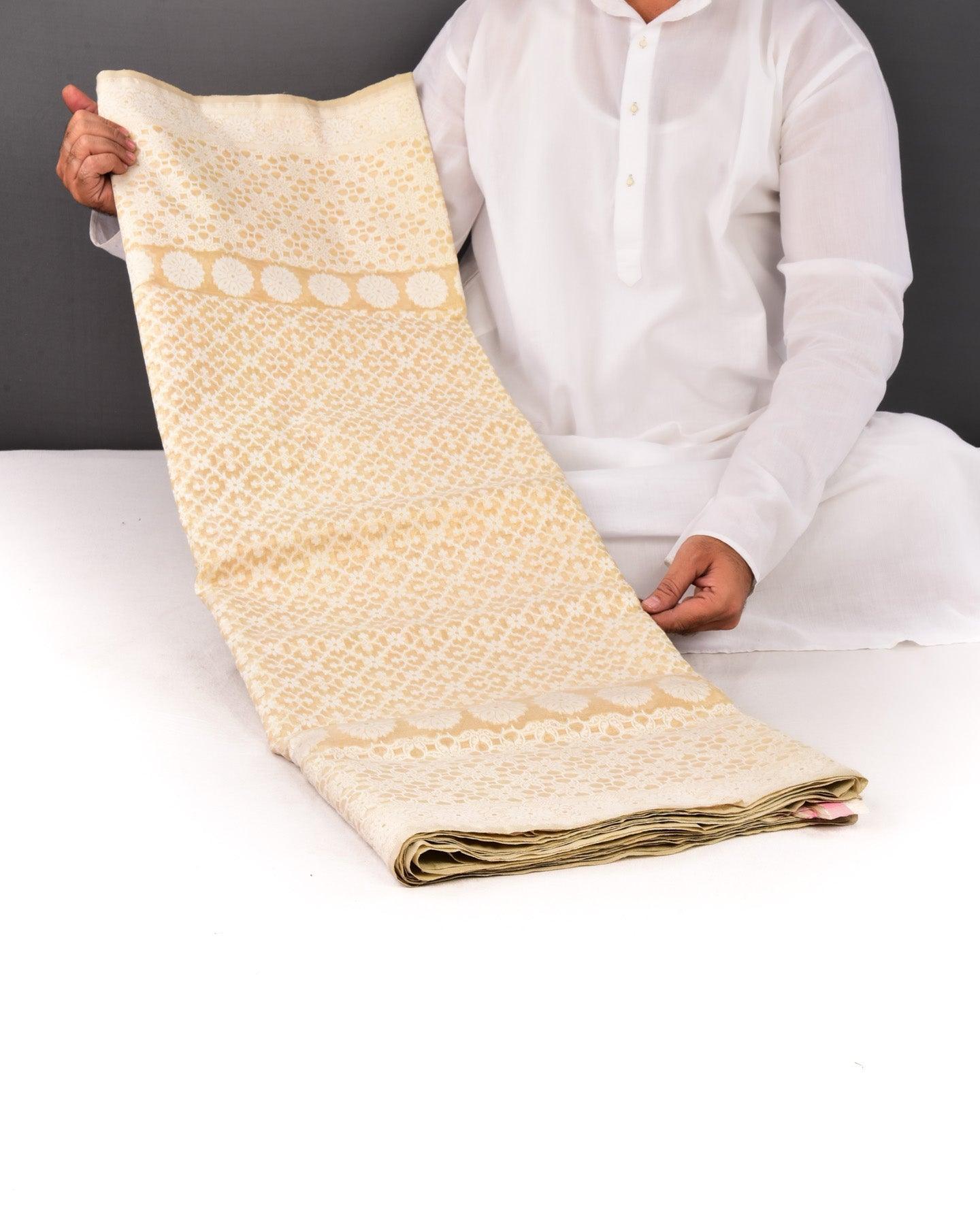 Cream Banarasi Resham Jangla Cutwork Brocade Handwoven Kora Tissue Saree - By HolyWeaves, Benares
