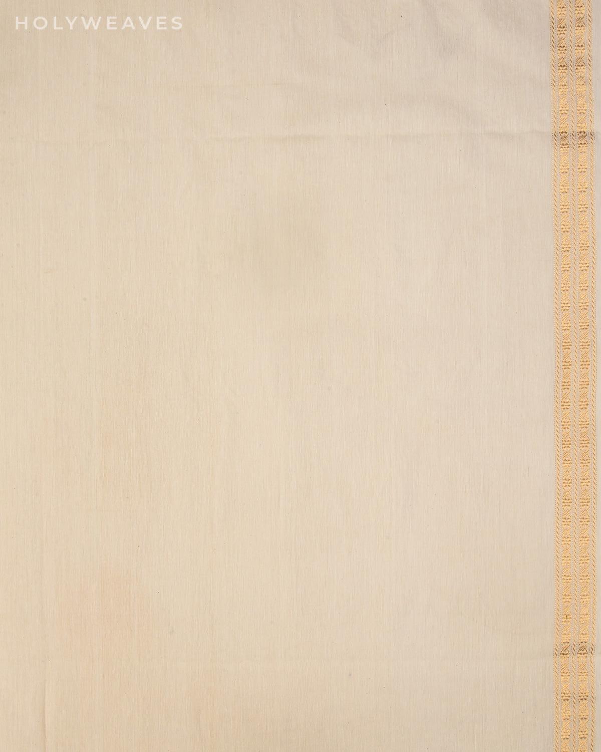Cream Banarasi Sona Rupa Leheriya Bel Kadhuan Brocade Handwoven Cotton Silk Saree - By HolyWeaves, Benares