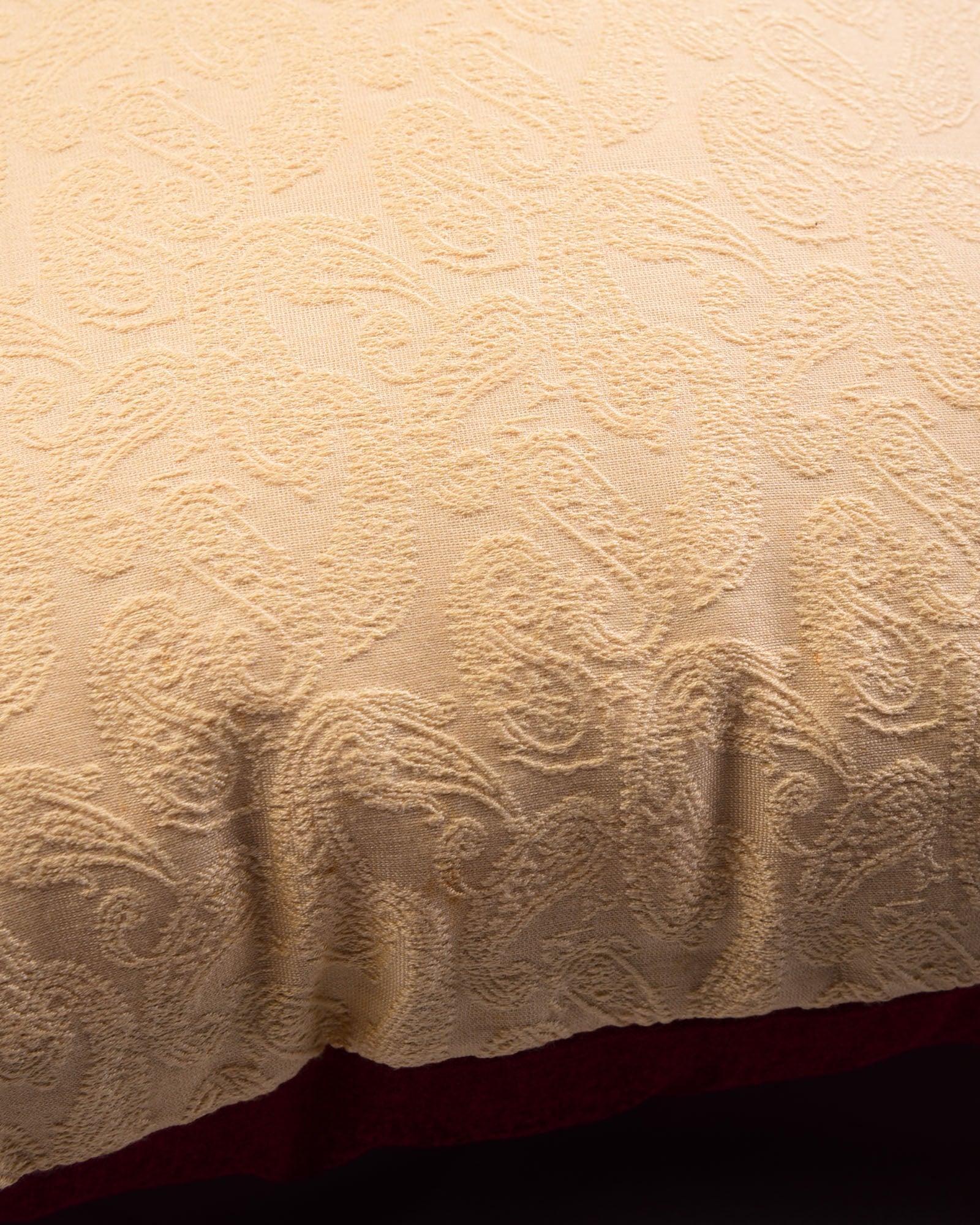 Cream Banarasi Tanchoi Cotton Silk Cushion Cover 16" - By HolyWeaves, Benares