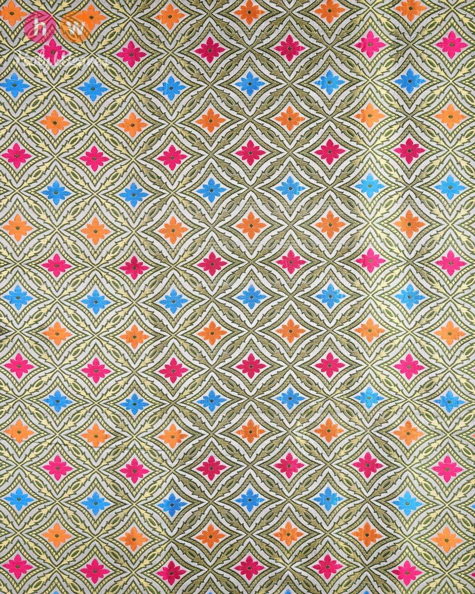 Cream Banarasi Tehra Kimkhwab Brocade Handwoven Viscose Silk Fabric - By HolyWeaves, Benares