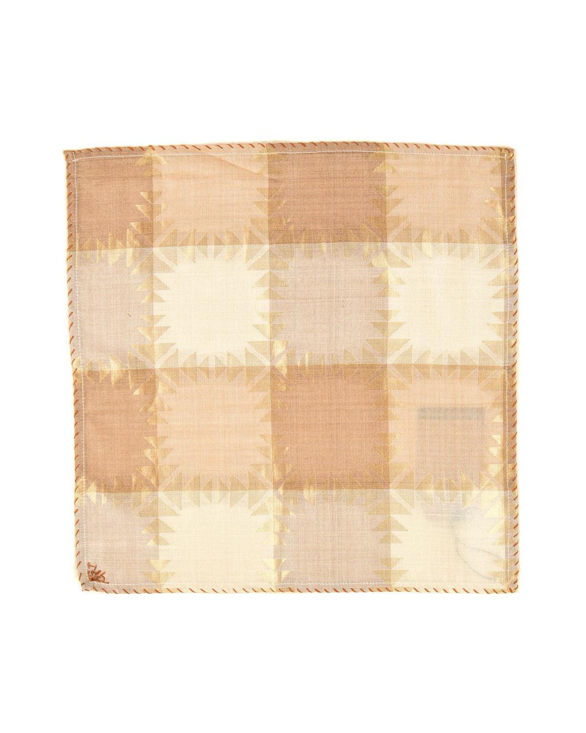 Cream Beige Banarasi Gold Zari Geometrical Kadhuan Brocade Handwoven Cotton Pocket Square - By HolyWeaves, Benares