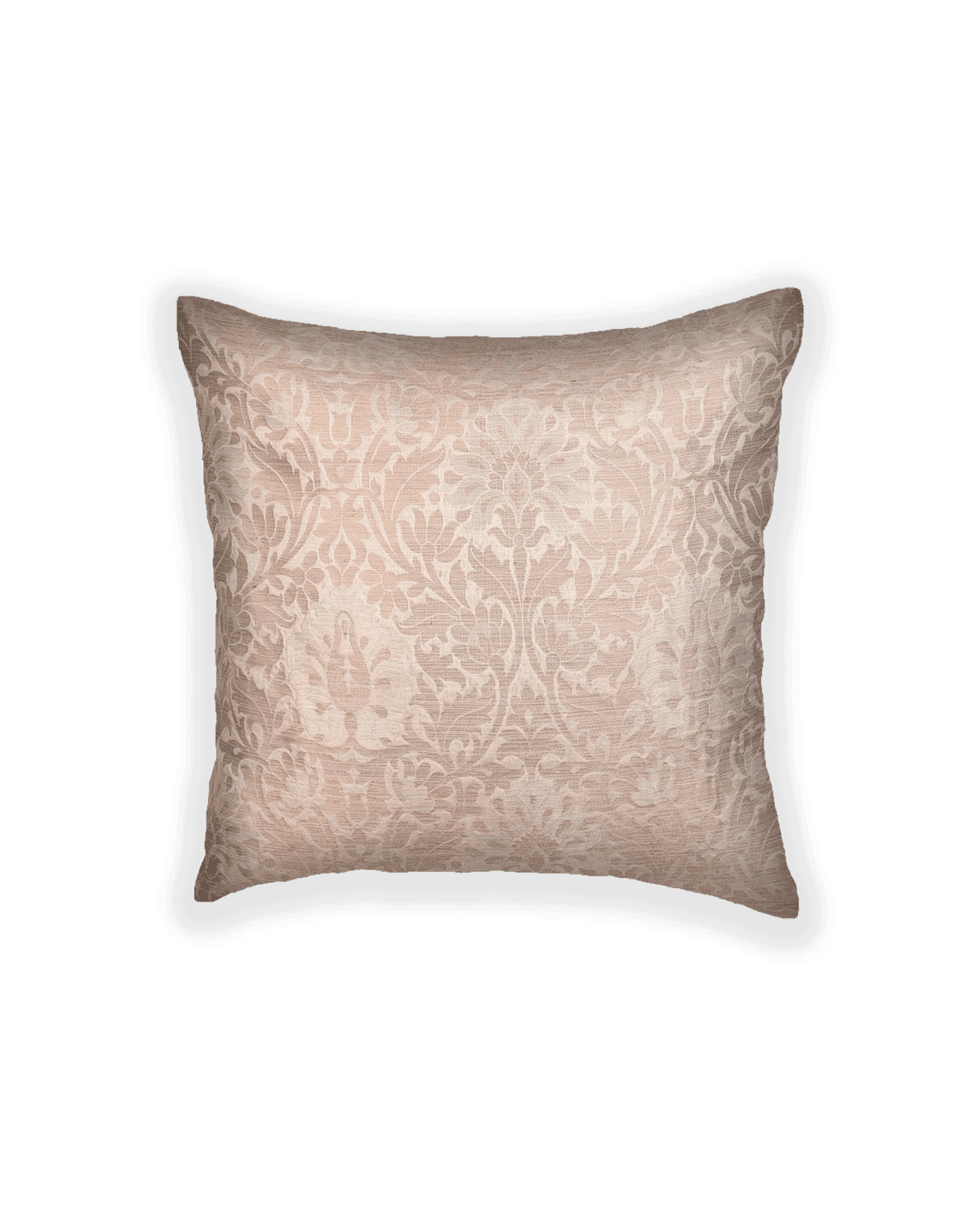 Cream Brocade Handwoven Cotton Silk Cushion Cover with Satin Back 16" - By HolyWeaves, Benares