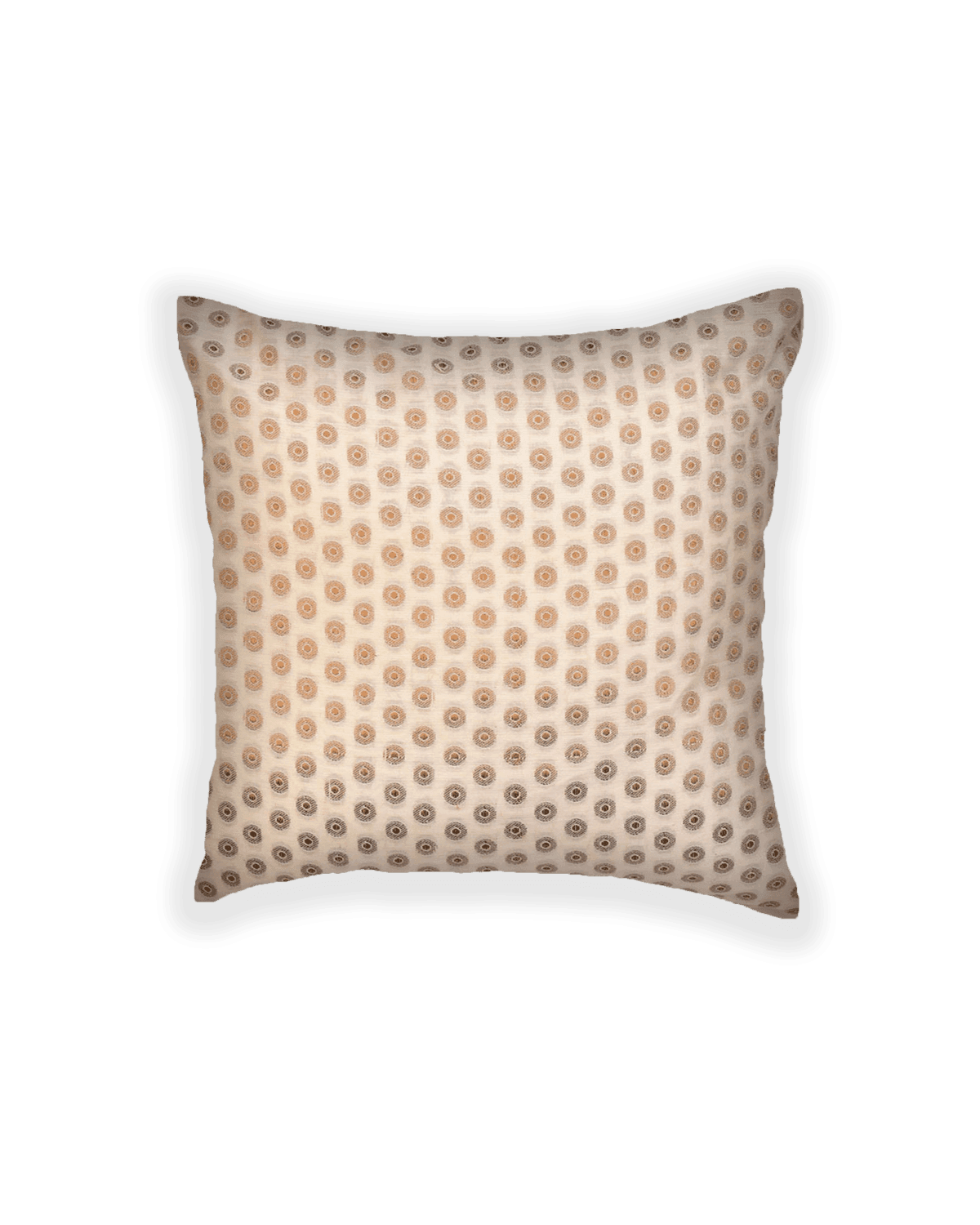 Cream Brocade Woven Cotton Cushion Cover 16" - By HolyWeaves, Benares
