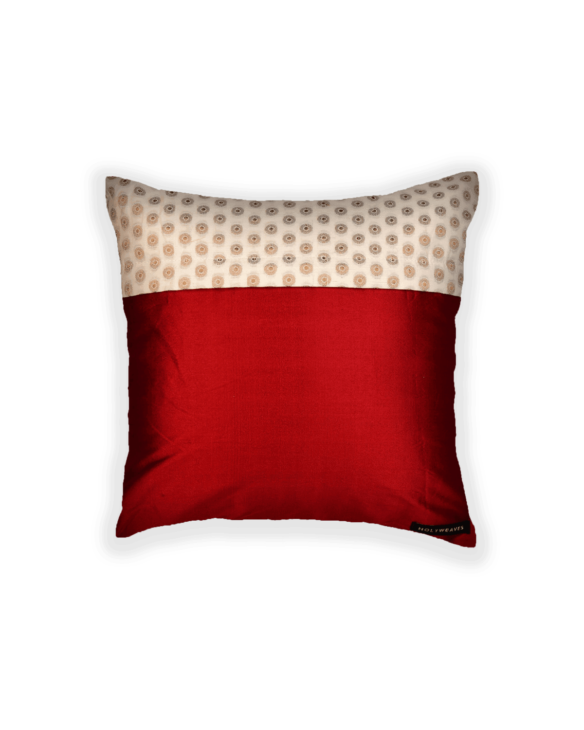 Cream Brocade Woven Cotton Cushion Cover 16" - By HolyWeaves, Benares