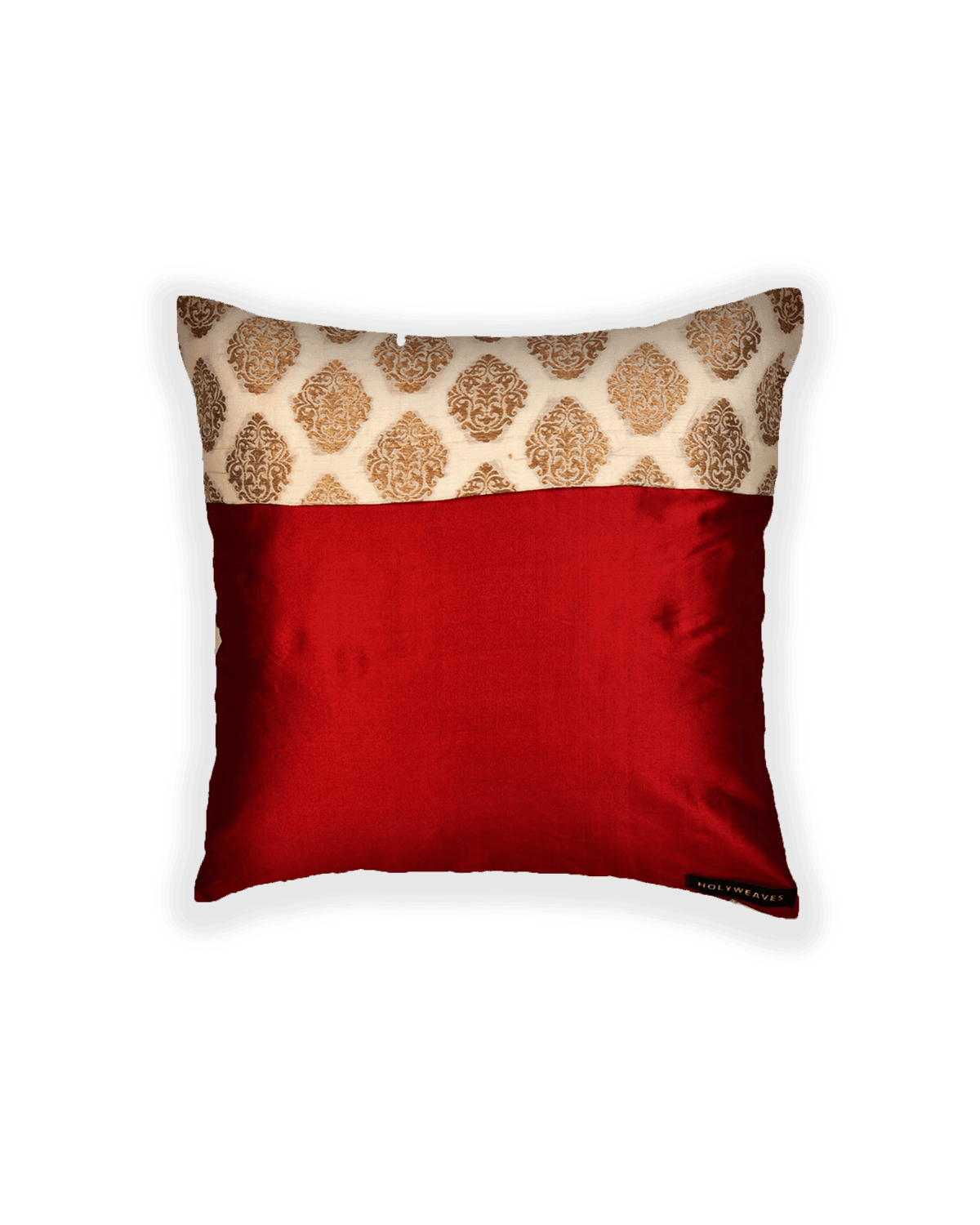 Cream Brocade Woven Cotton Silk Cushion Cover 16" - By HolyWeaves, Benares