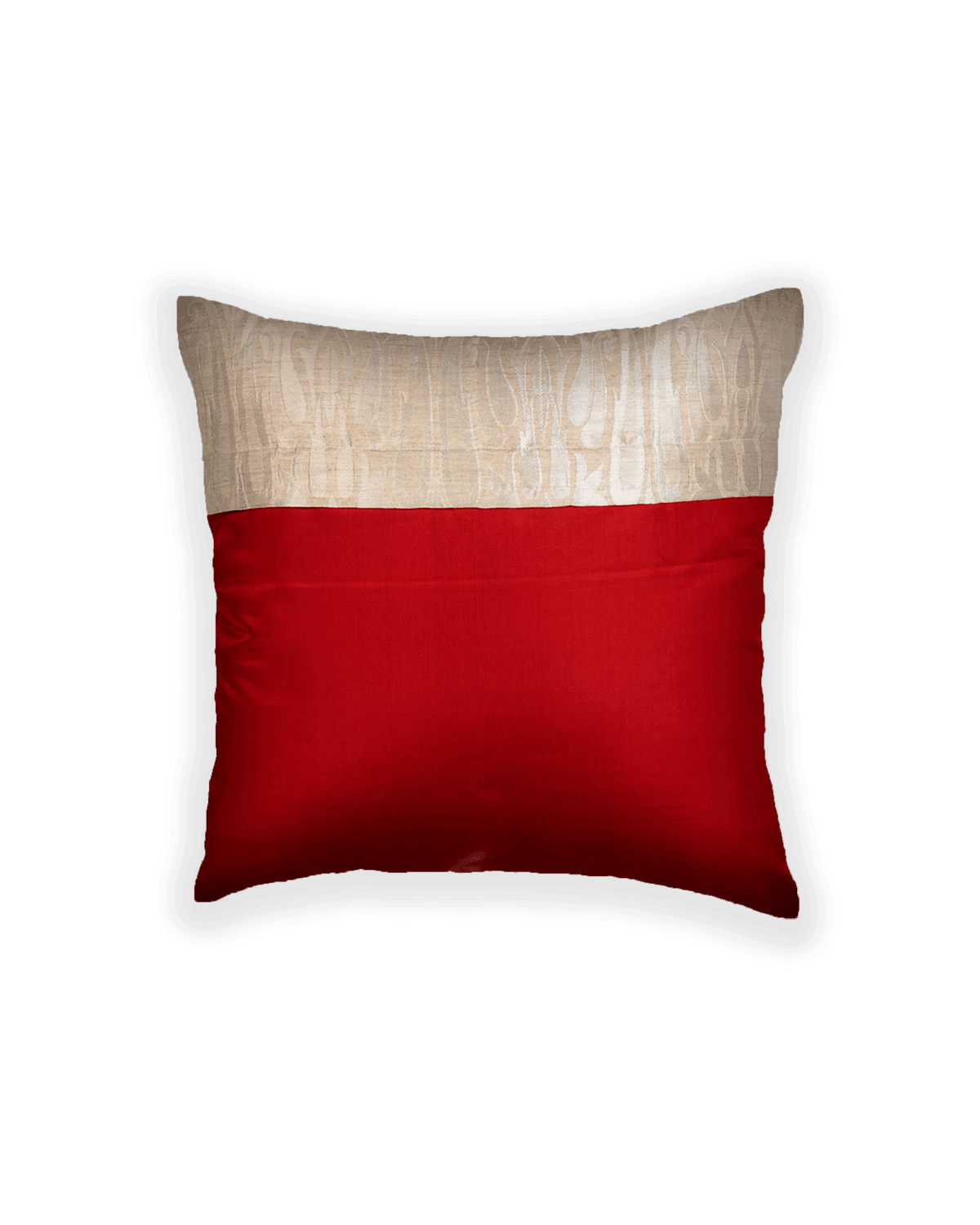 Cream Brocade Woven Linen Silk Cushion Cover with Satin Back 16" - By HolyWeaves, Benares