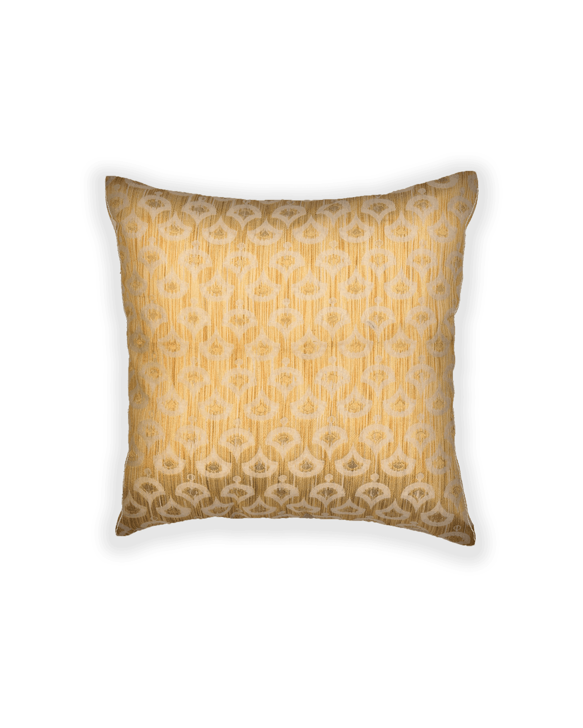 Cream Brocade Woven Poly Cotton Cushion Cover 16" - By HolyWeaves, Benares