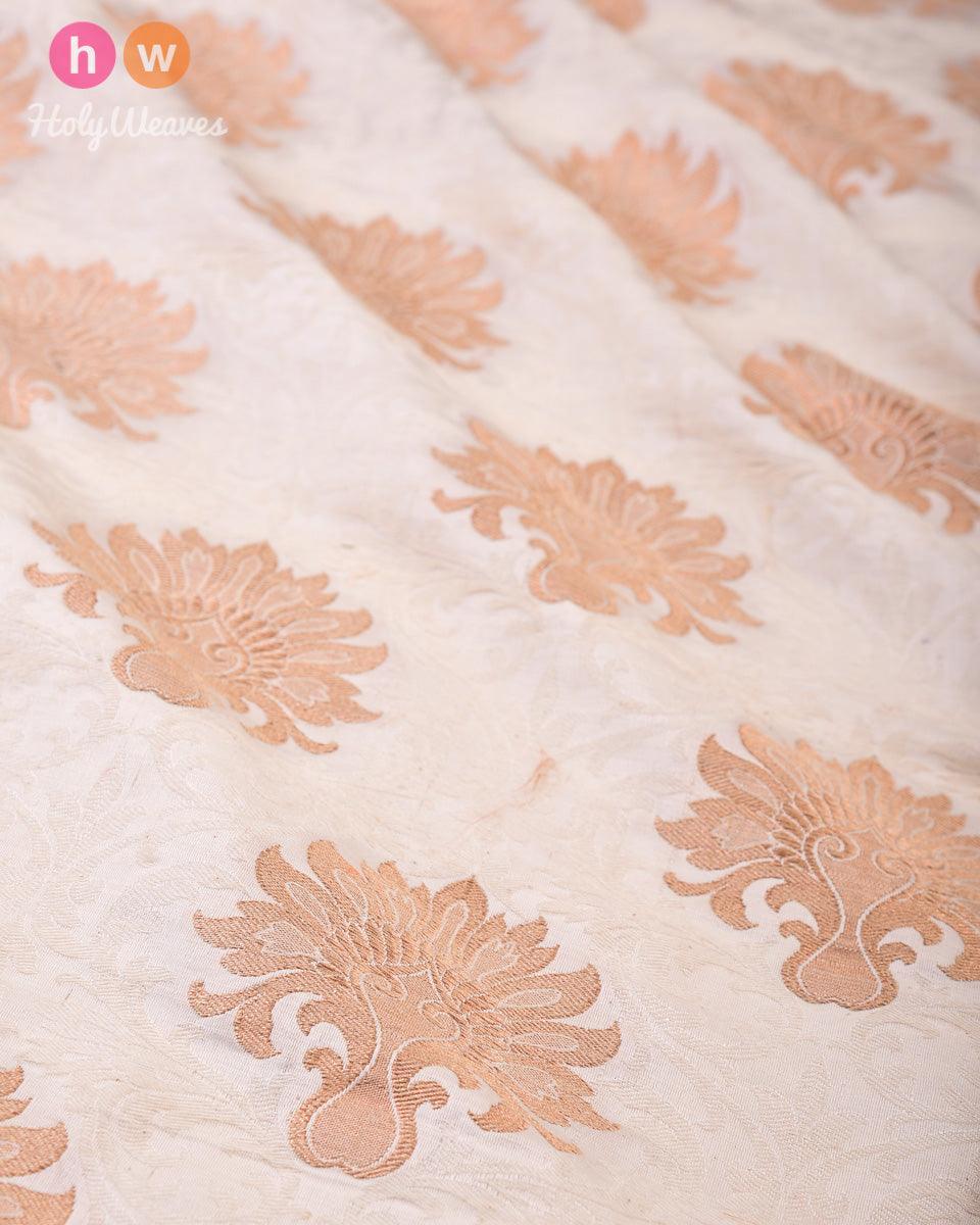 Cream Cutwork Brocade Handwoven Cotton Silk Fabric - By HolyWeaves, Benares