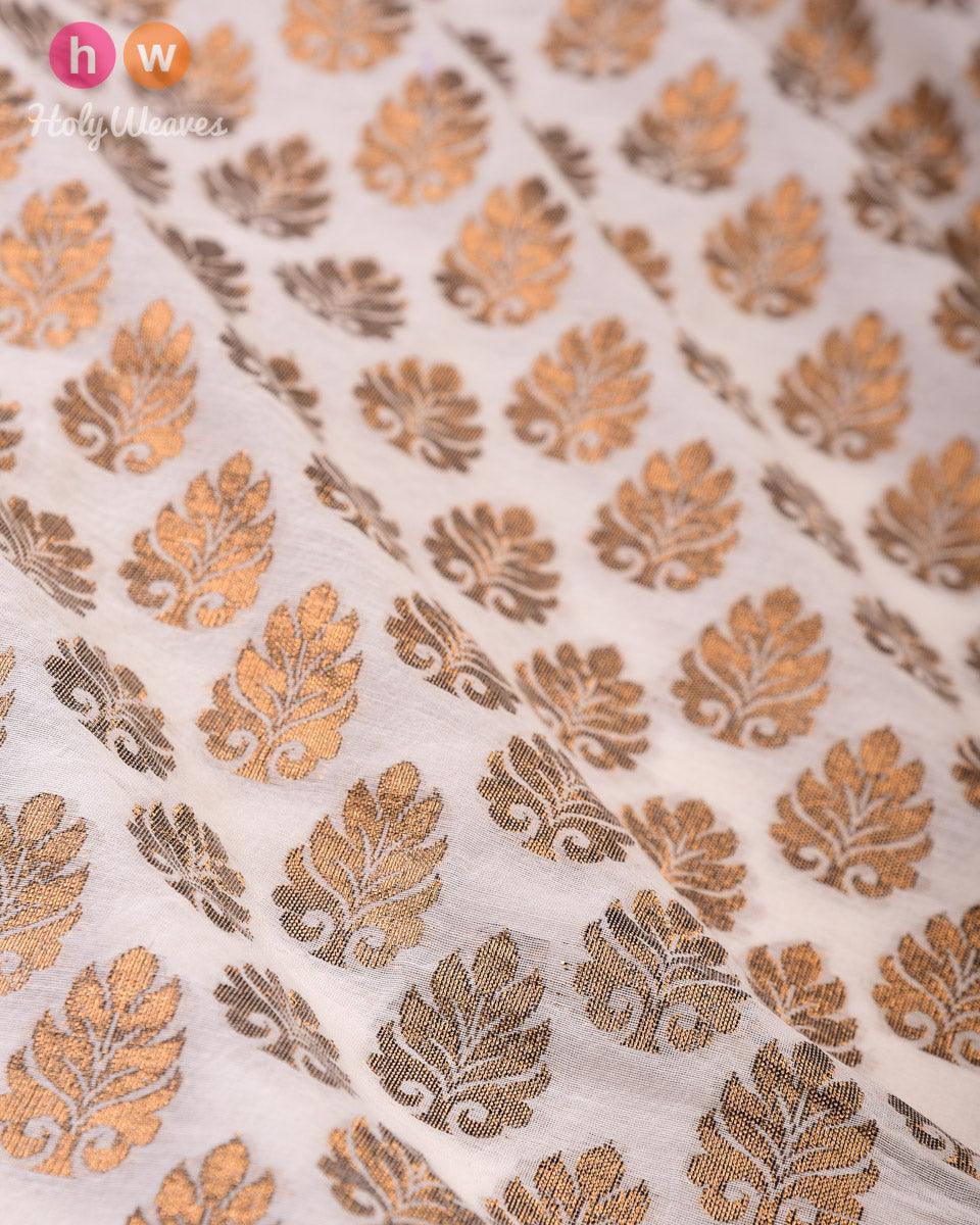 Cream Cutwork Brocade Woven Fabric with Lurex Booti - By HolyWeaves, Benares