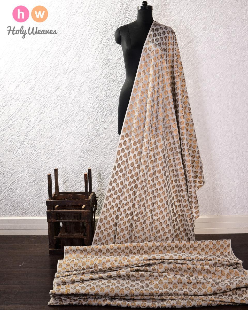 Cream Cutwork Brocade Woven Fabric with Lurex Booti - By HolyWeaves, Benares