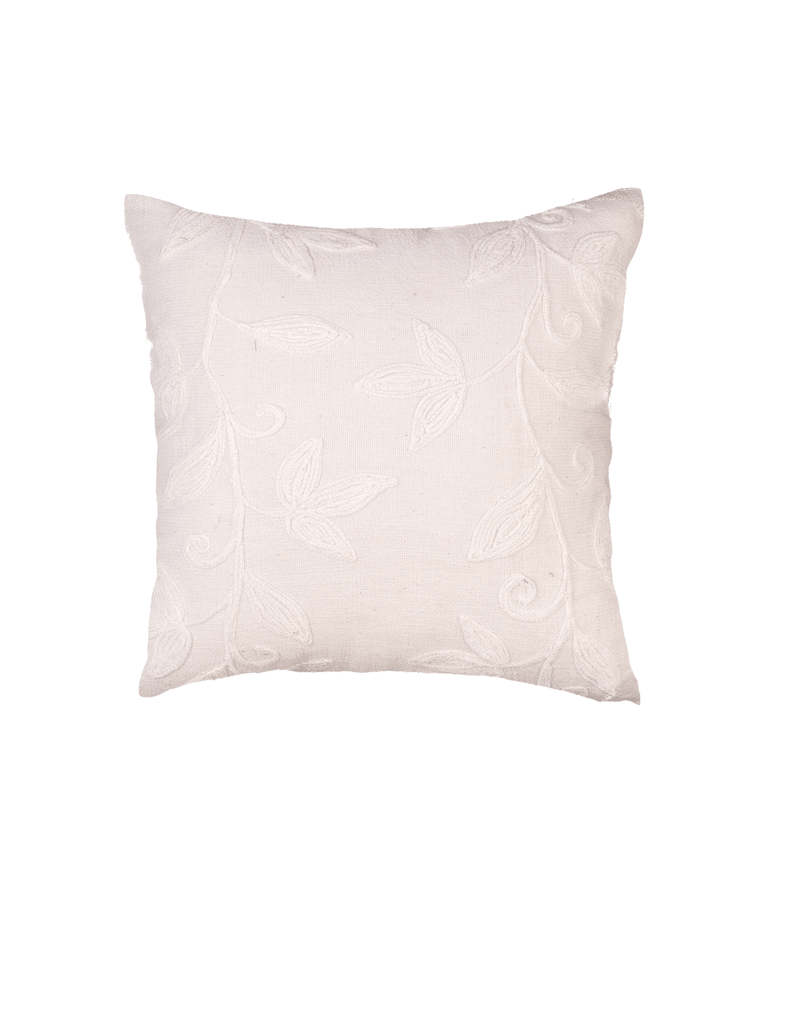 Cream Embroidered Noile Silk Cushion Cover 16" - By HolyWeaves, Benares