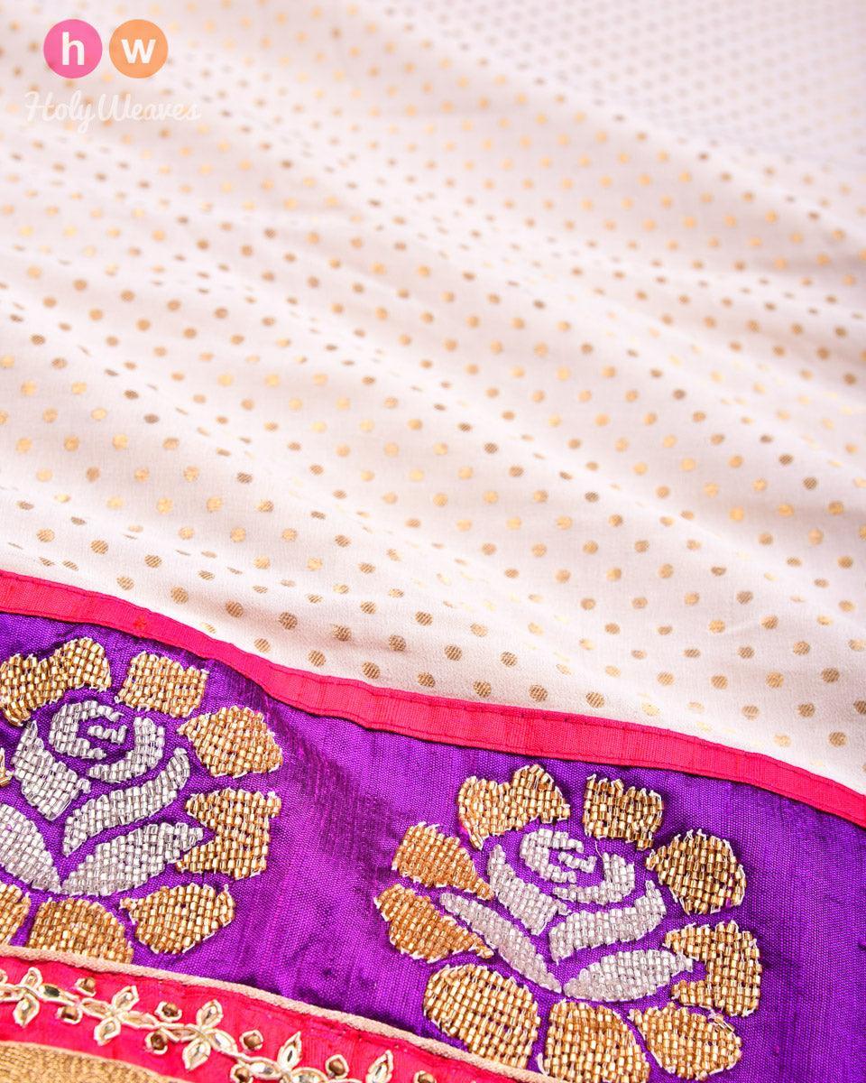 Cream Hand-embroidered Georgette Saree - By HolyWeaves, Benares