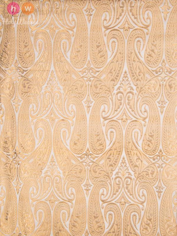 Cream Handwoven Kimkhwab Brocade Fabric - By HolyWeaves, Benares