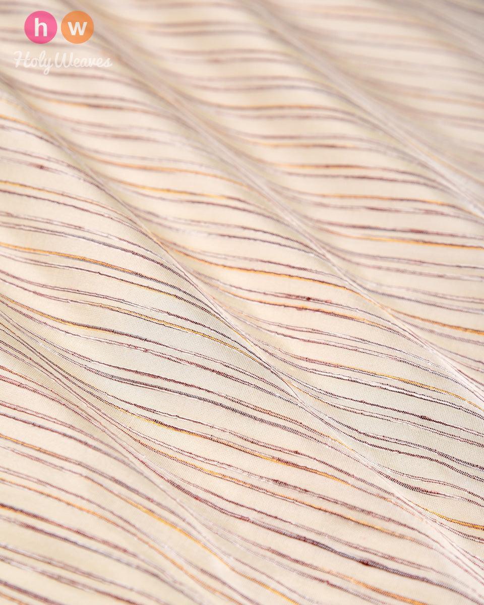 Cream Khichha Striped Plain Woven Silk Fabric - By HolyWeaves, Benares