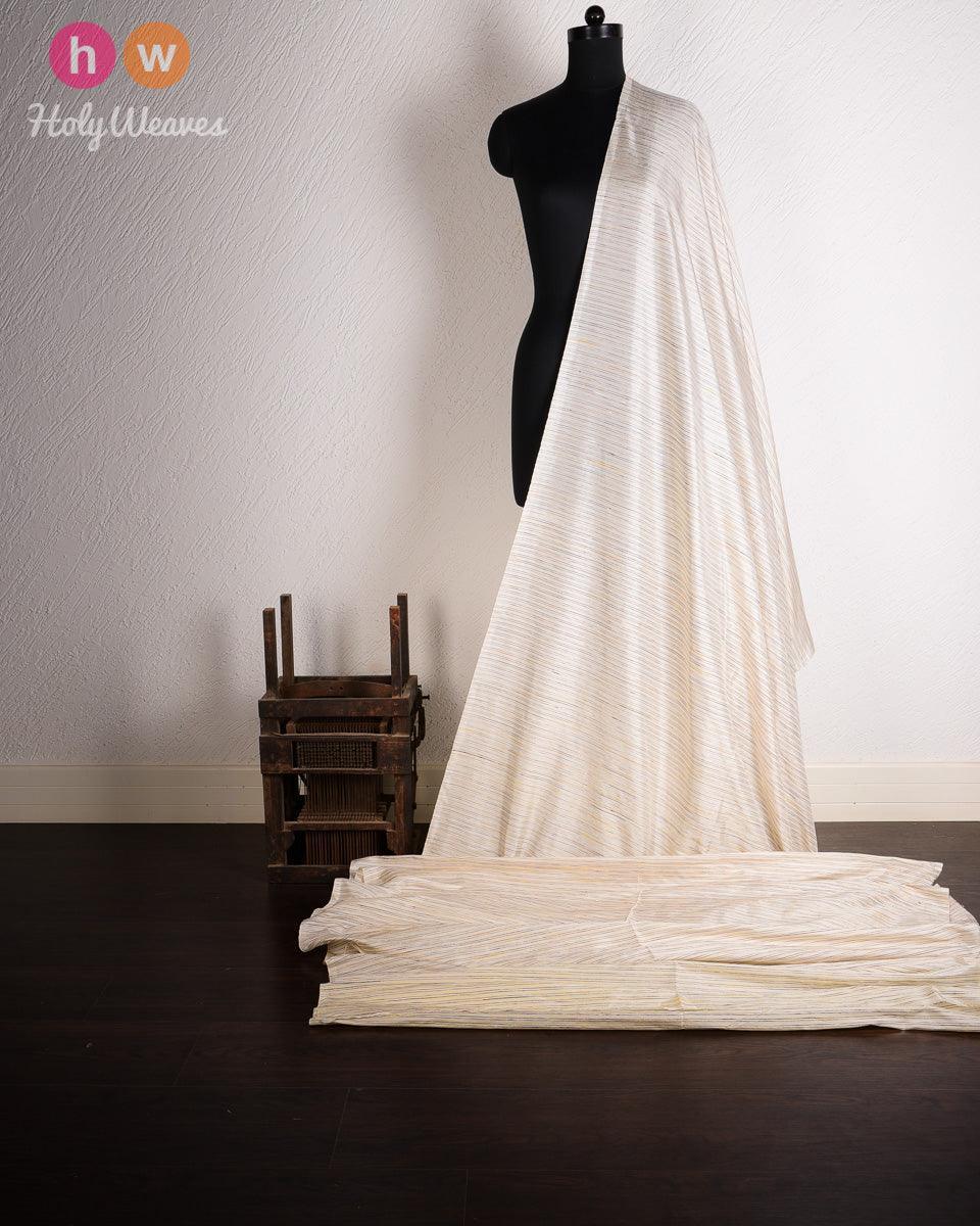 Cream Khichha Striped Plain Woven Silk Fabric - By HolyWeaves, Benares