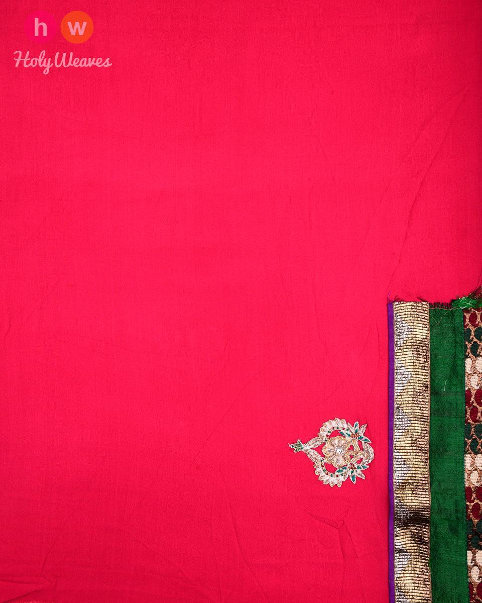 Cream-Pink Hand-embroidered Georgette Saree - By HolyWeaves, Benares